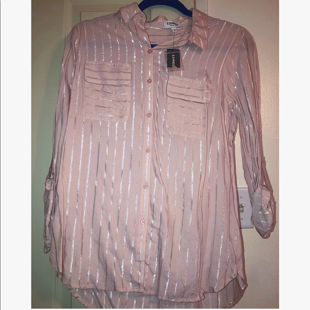 Metallic & pink button up
